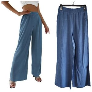 Ninexis blue wide leg pull on linen palazzo pants Women's size medium NWT